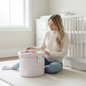 Cloud Island Pink White Striped Quilted Storage Bin NWT